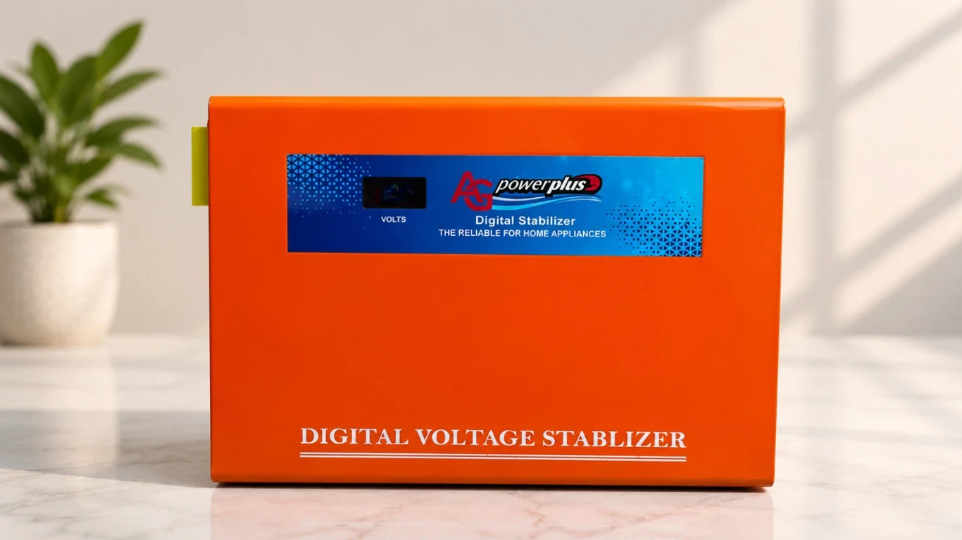 AG Power Plus 5 KVA Digital Voltage Stabilizer for AC & Mainline | Input Range 50V–300V | Orange & Yellow